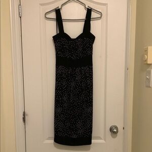 Black Cocktail Dress with Purple Polka Dots